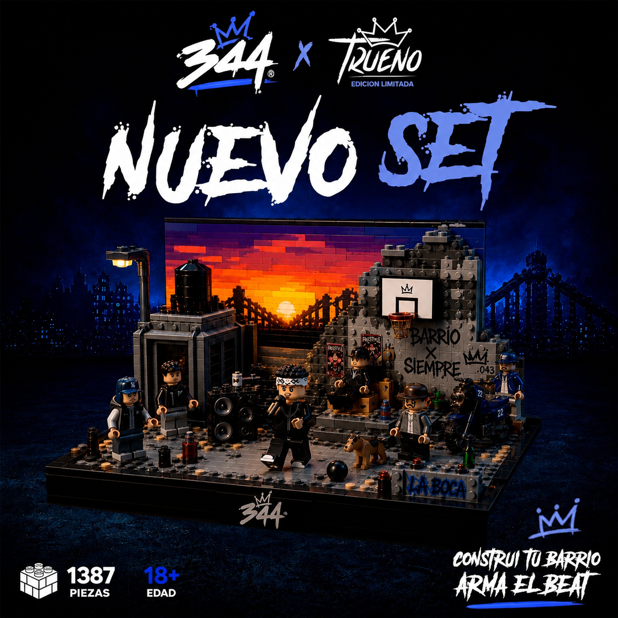 Concepto publicitario de un set de construcción 344 inspirado en el hip hop